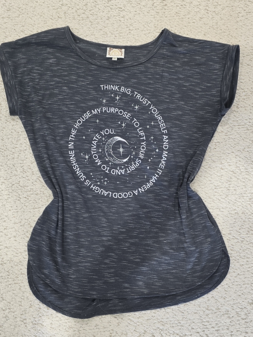 Women's Navy Graphic Scoop Neck Top - Inspirational Moon Print